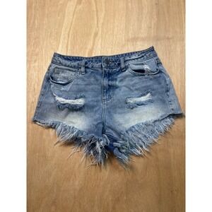 Windsor Distressed Denim Shorts Medium Wash Ripped Cut Off Jean Shorts Womens